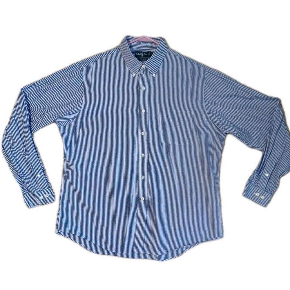 Vintage Polo Ralph Lauren Shirt 17 1/2 XL Blue White Striped Custom Fit XL 17.5